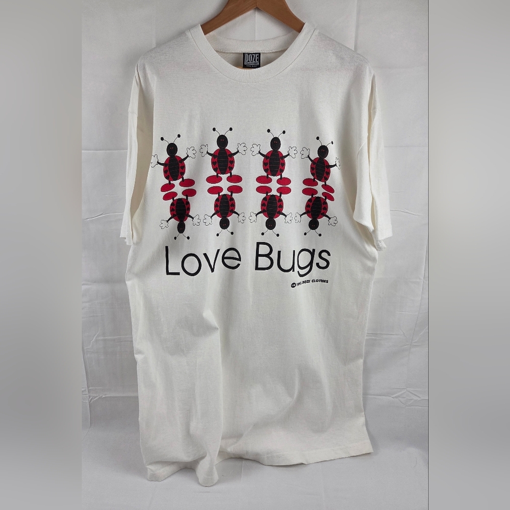 Vintage Doze Clothes Longline T Shirt Womens O/S XL White Short Sleeve Love Bug